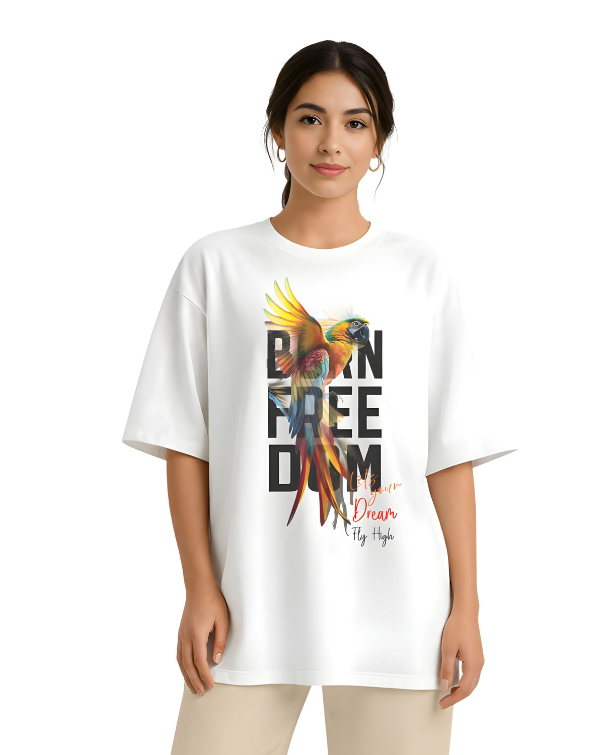 BRATMA Women Graphic Print, Typography Round Neck Pure Cotton OversizedT-Shirt