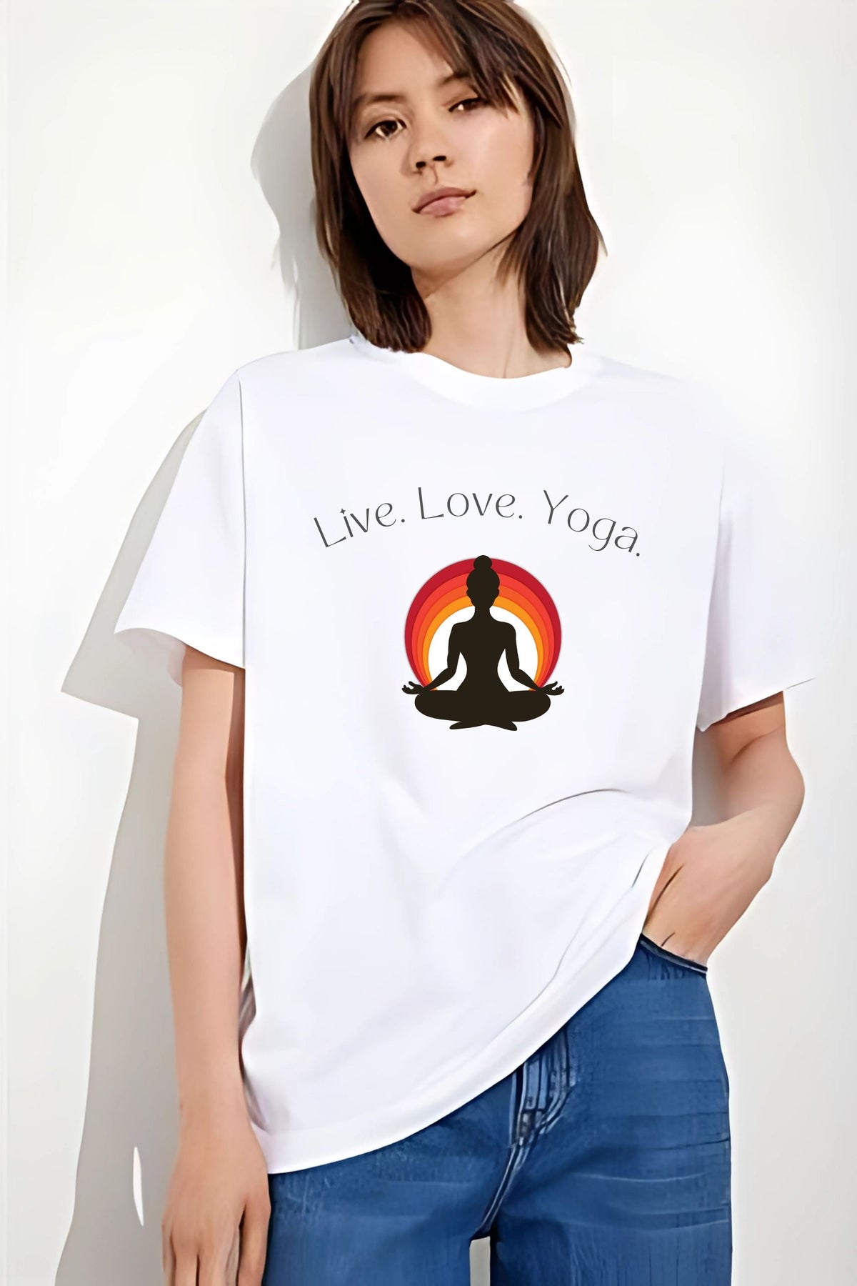 Yoga Meditation T-Shirt for Yoga Day, White Cotton, Short Sleeve Unisex Graphic Tee