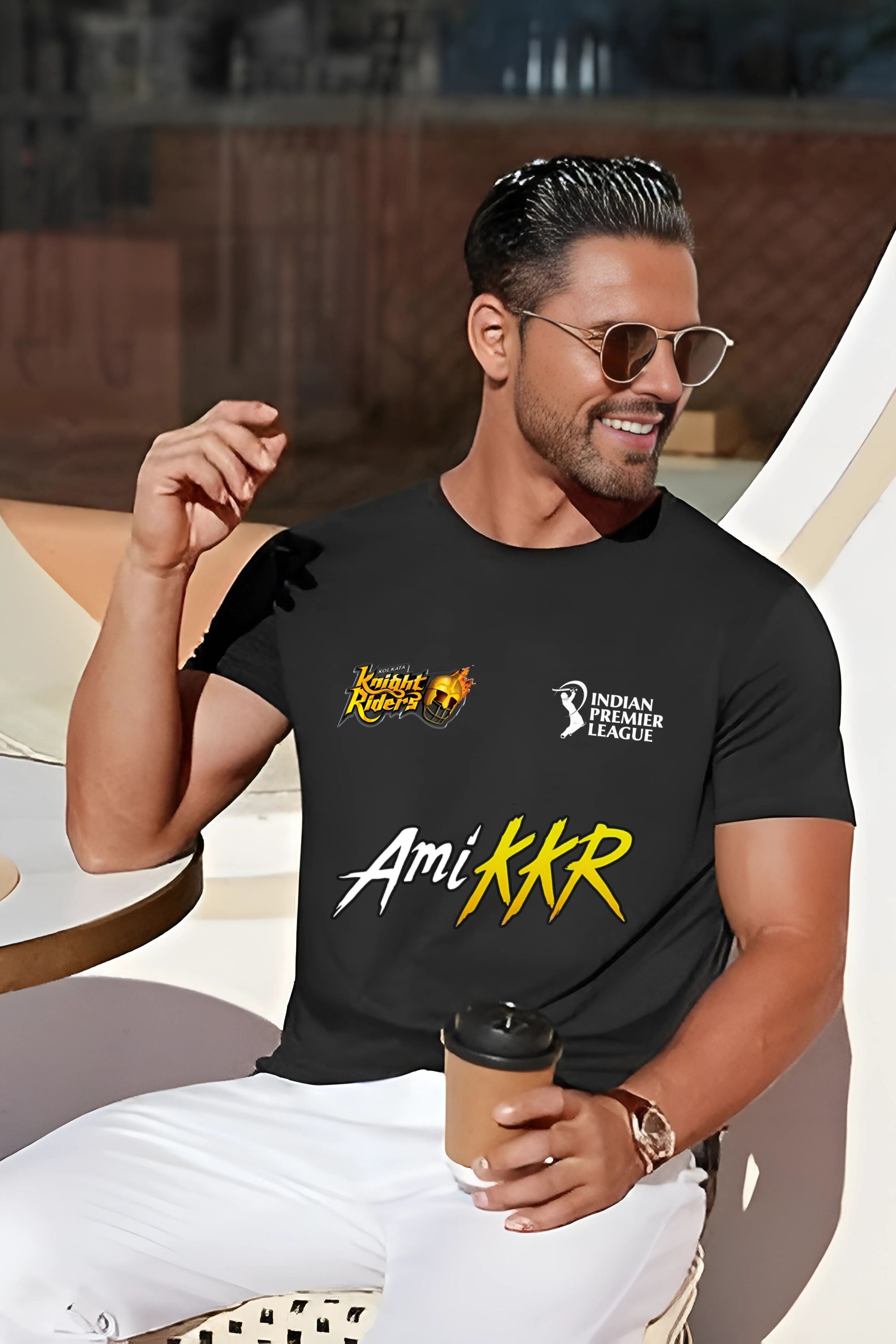 IPL KKR Champion T-Shirt, Black, Soft Stretchable Polyester, Cricket Fan Jersey, Indian Premier League