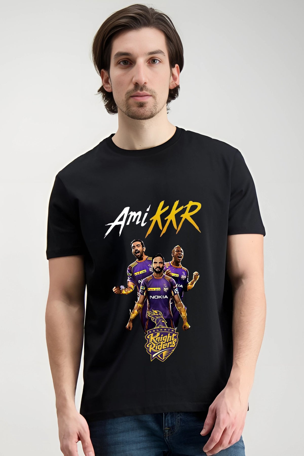 Kolkata Knight Riders Cricket Team Fan T-Shirt, Round Neck, Black Cotton