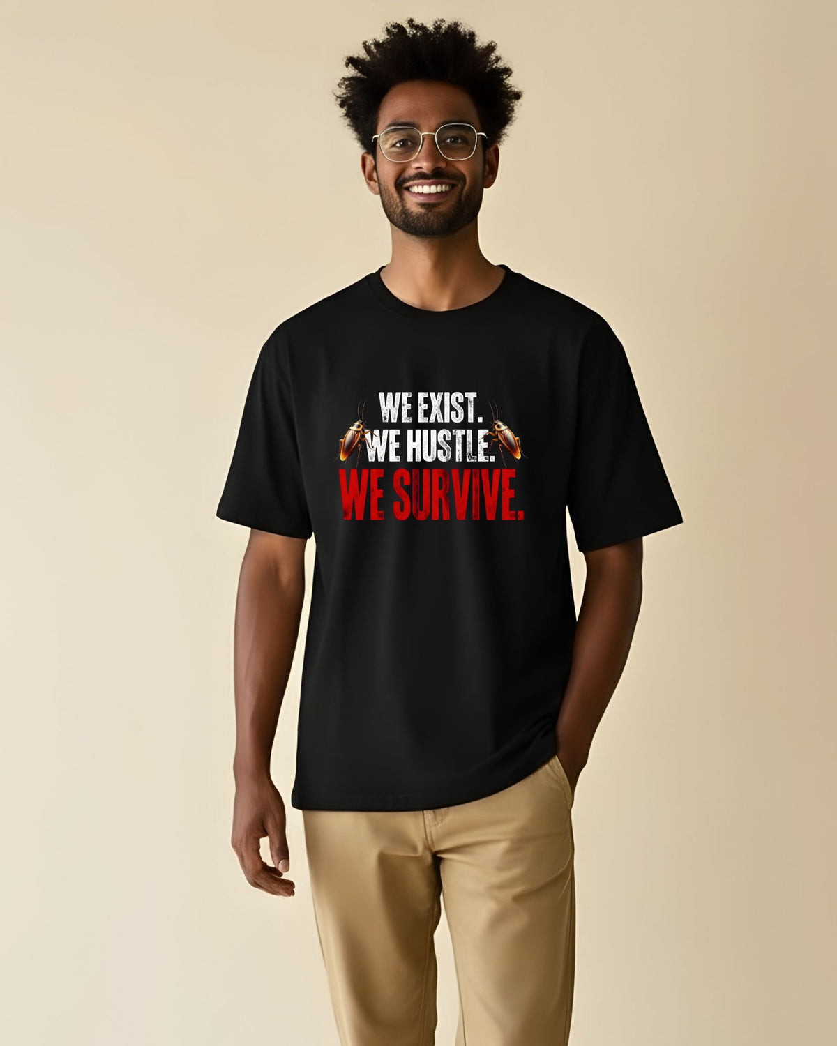 Oversize Men Graphic Print, Typography, Animal Print Round Neck Pure Cotton Black T-Shirt