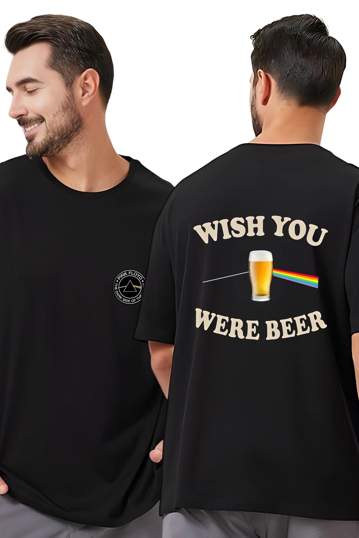 Pink Floyd Wish You were Beer T-Shirt, Black Graphic Print, Dark Side of The Moon Design