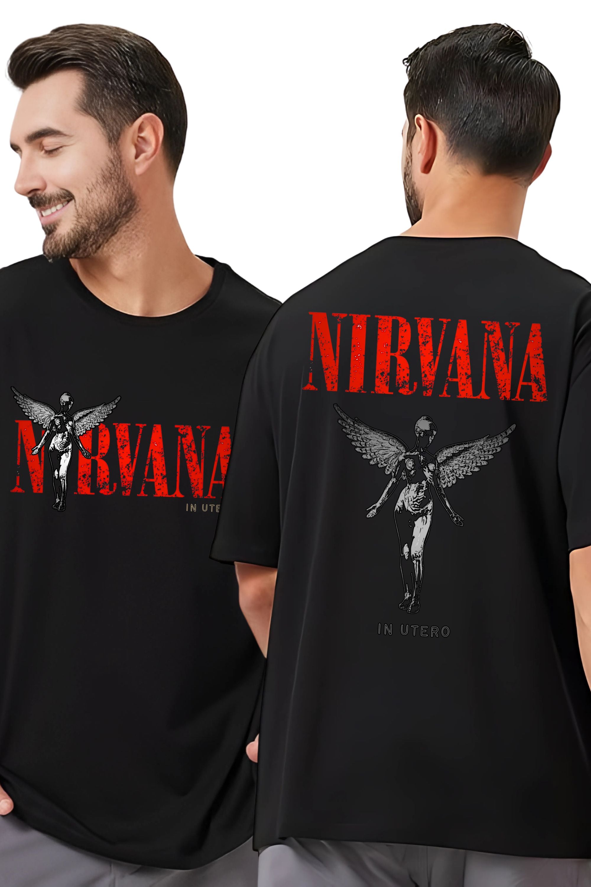 トップス NIRVANA BOOTLEG IN UTERO BLACK FITS XL Buy PRONK Utero Nirvana Men Drop Shoulder 100% Cotton French Terry