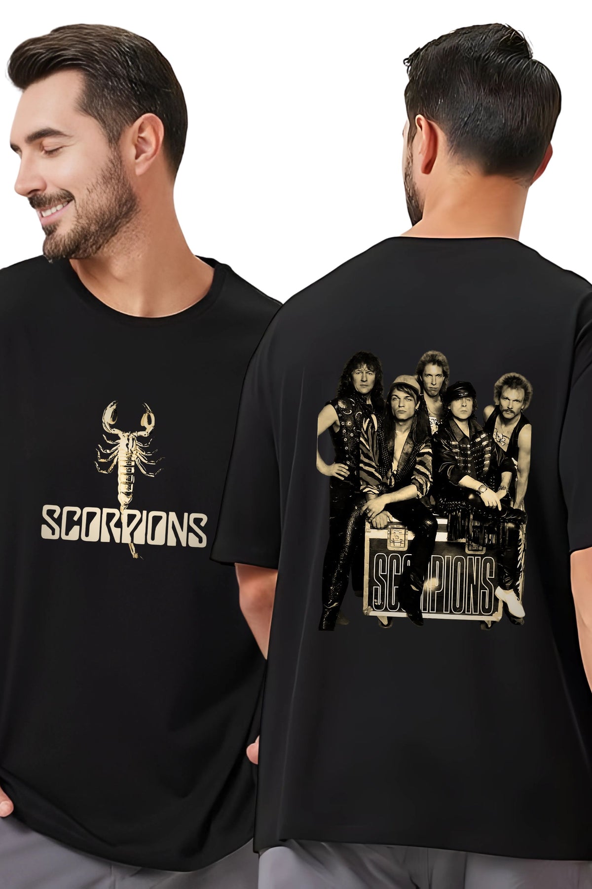 Scorpions Band Graphic T-Shirt, Vintage Rock Band Design, Black, Oversized Fit
