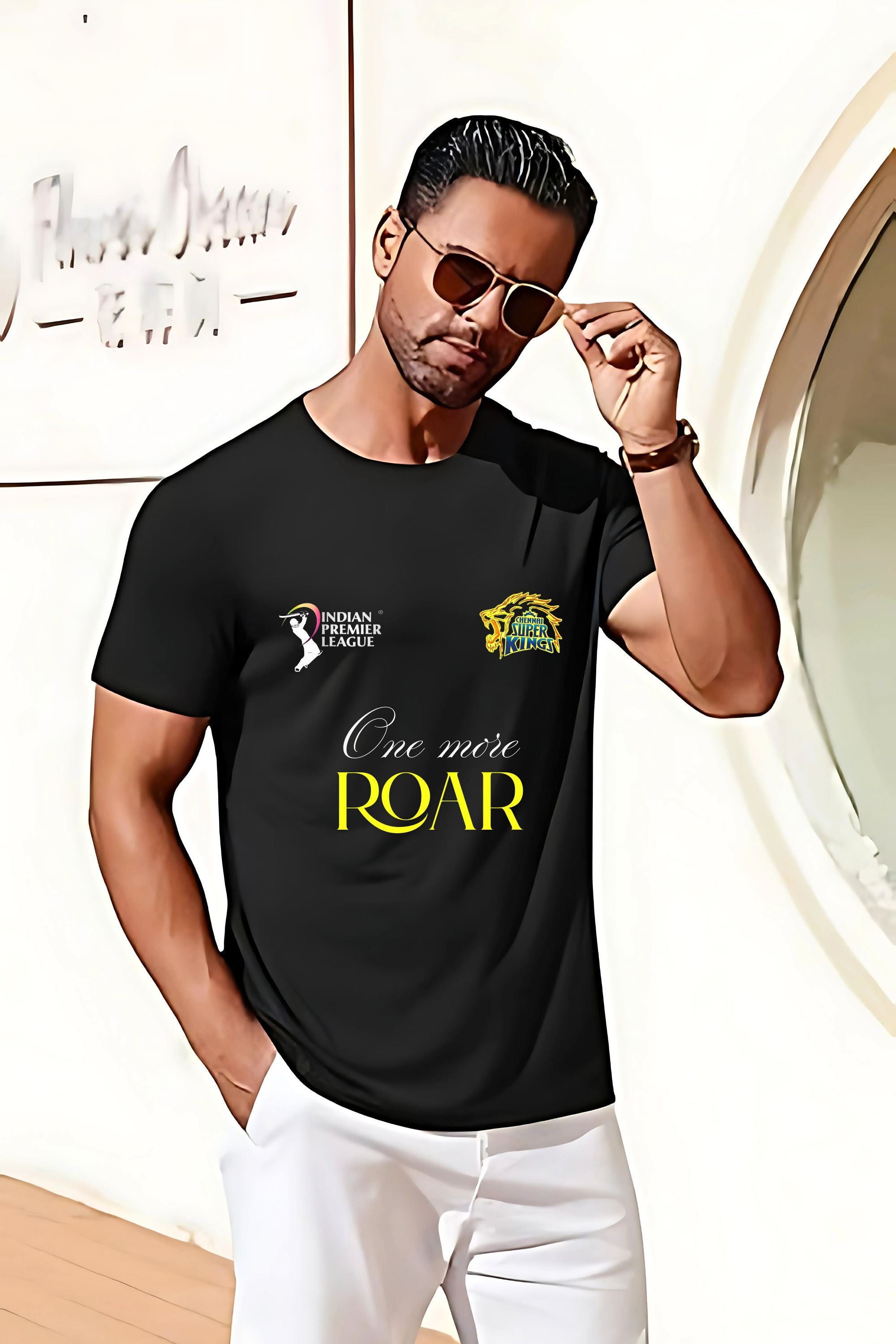 BRATMA IPL Chennai CSK Super Kings Fan T-Shirt, One More Roar, Black Polyester Round Neck, CSK Sports Team Merchandise
