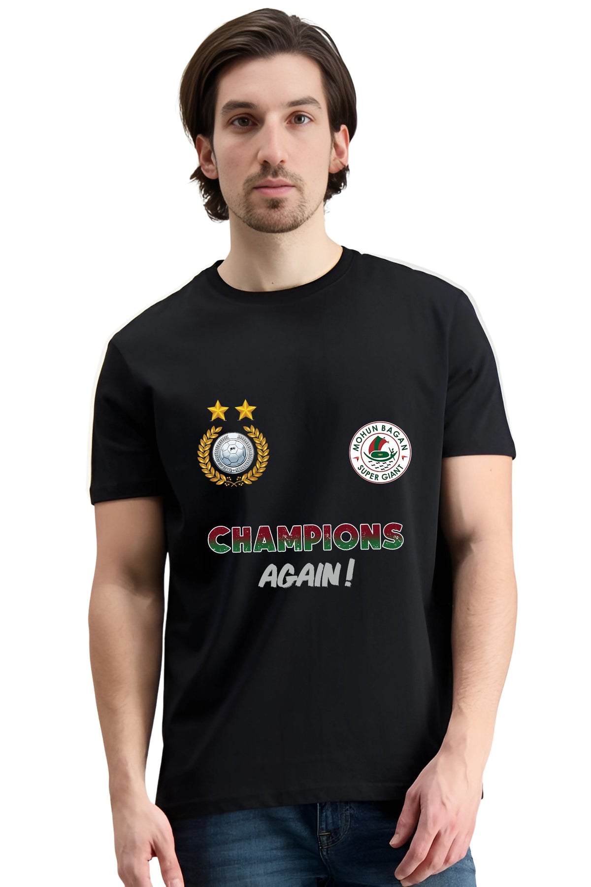Mohun Bagan Champions Again Sports T-Shirt, Cotton, Crew Neck, Graphic Print