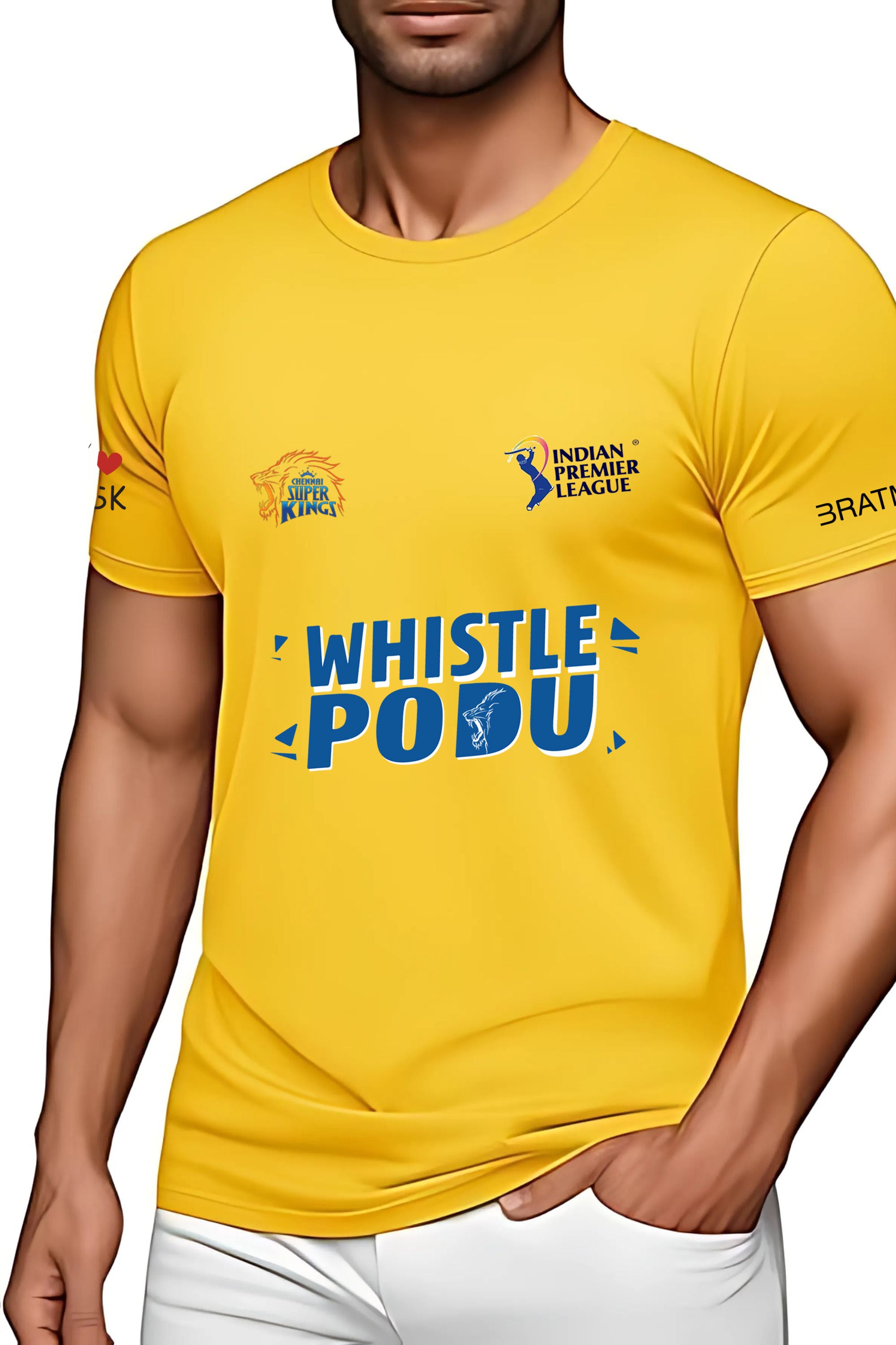 Chennai Super Kings Official IPL Cricket T-Shirt, Yellow Jersey with Whistle Podu Print