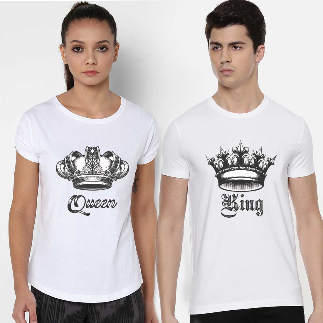 Bratma Crown King queen Printed White Couple Tees