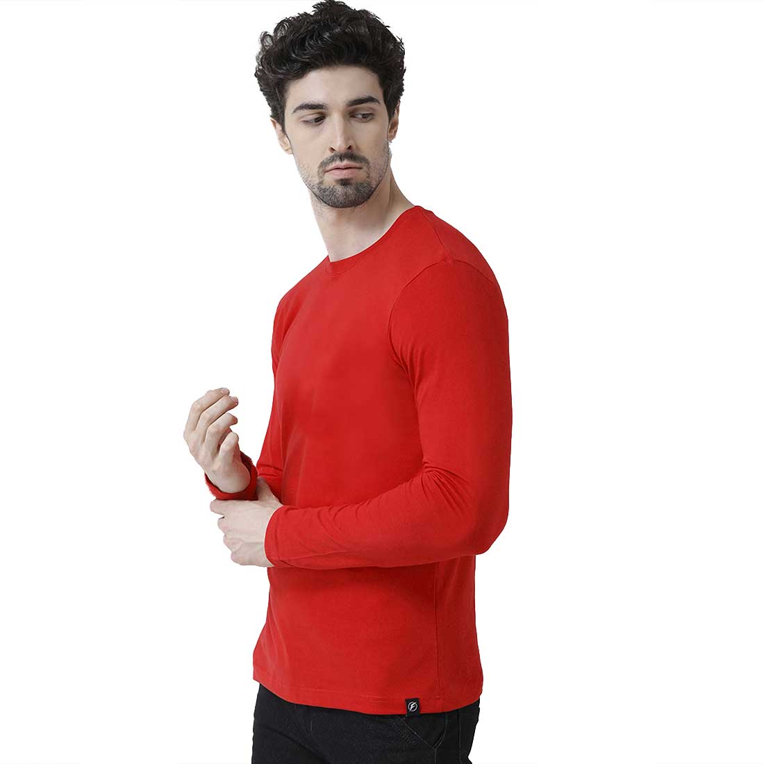 Men Red Full Sleeves Plain T-Shirt