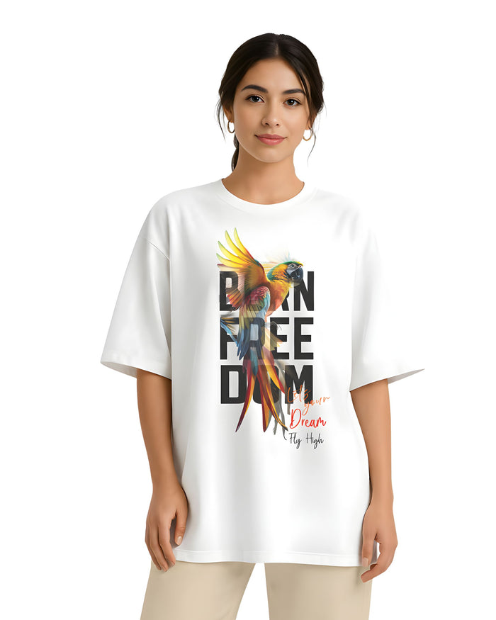 BRATMA Women Graphic Print, Typography Round Neck Pure Cotton OversizedT-Shirt