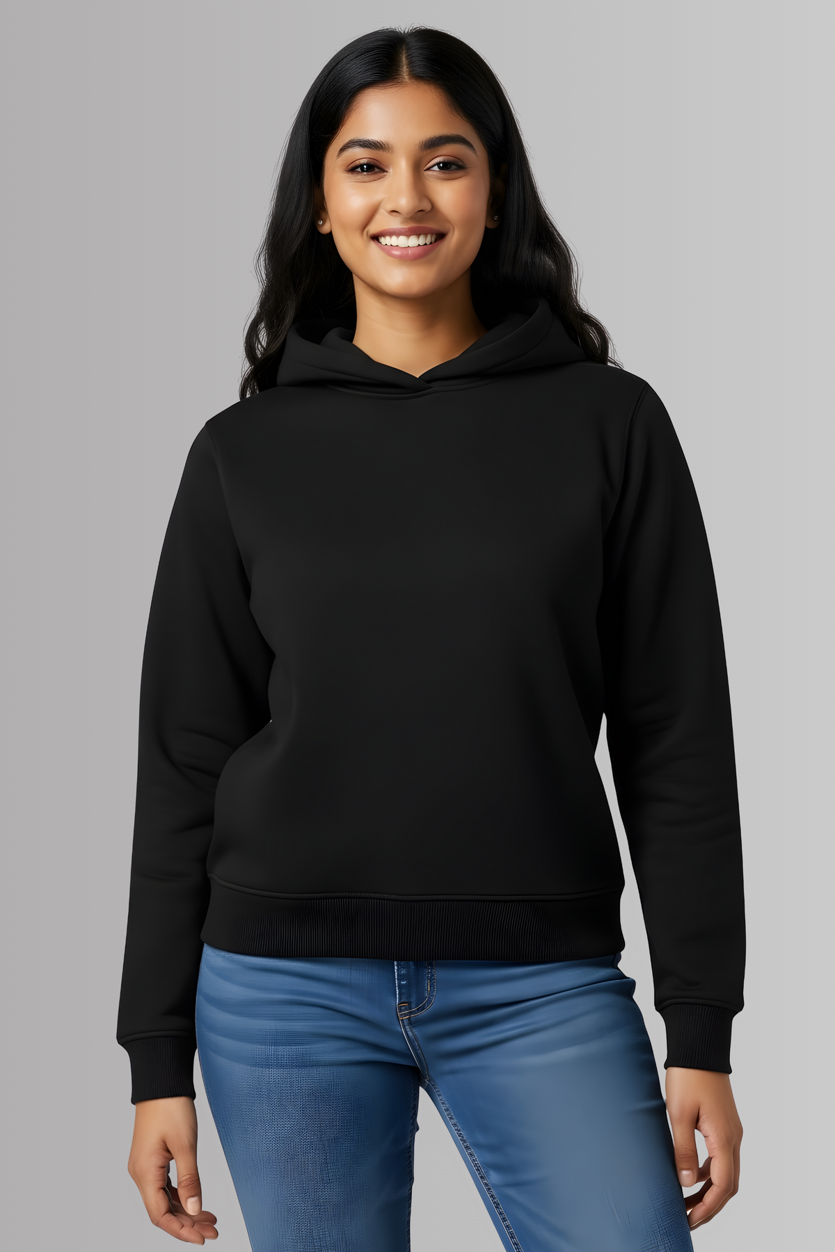 BRATMA Unisex Adult Solid Hooded Sweatshirt | Cotton Blend Fleece | Regular Fit | Long Sleeves | Front Pocket | Black