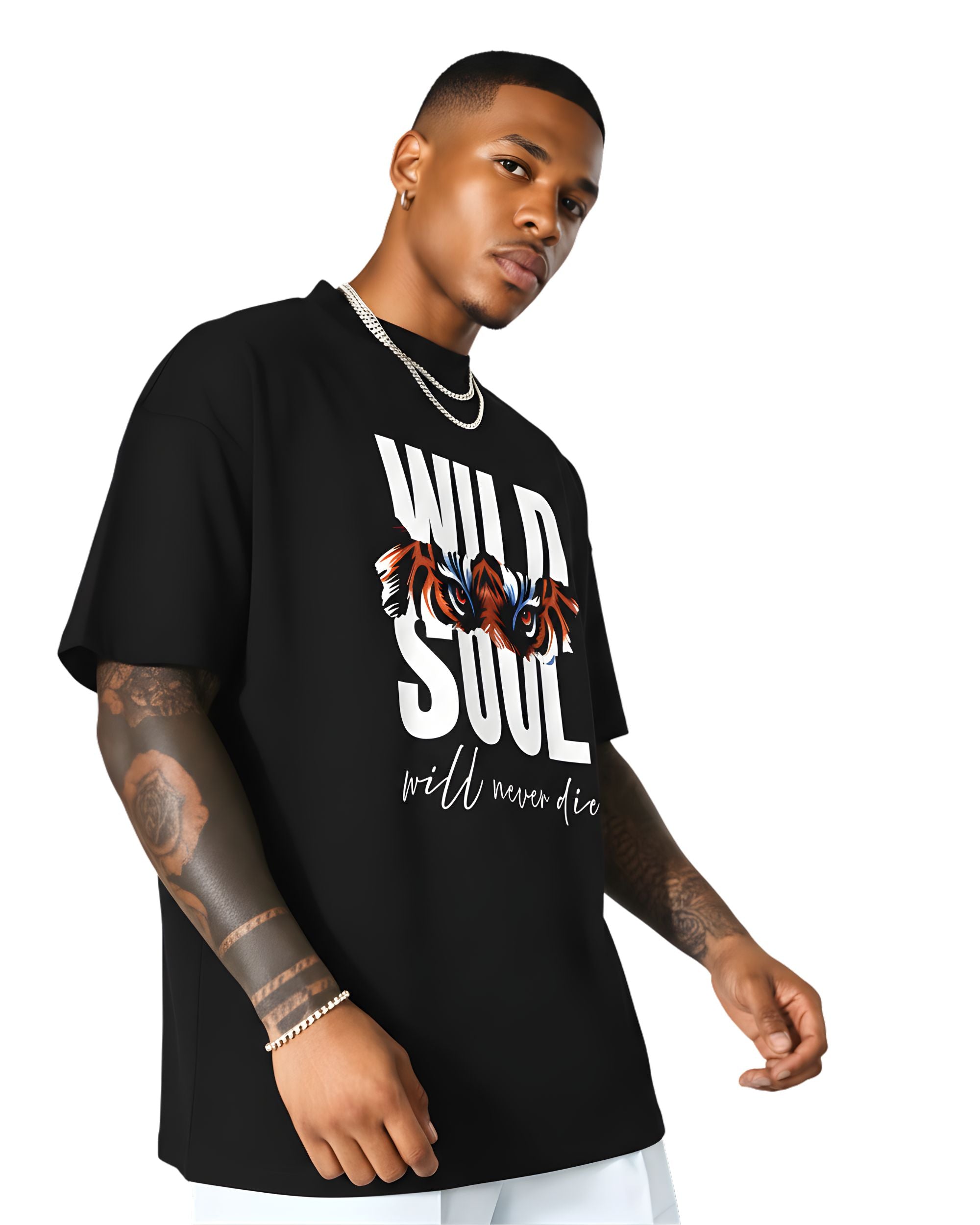 BRATMA Men Graphic Print, Typography, Solid Round Neck Pure Cotton Oversized T-shirt