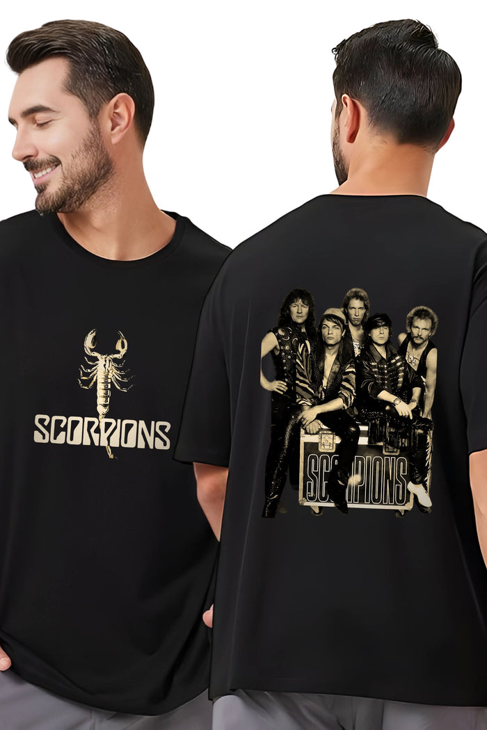 Scorpions Band Graphic T-Shirt, Vintage Rock Band Design, Black, Oversized Fit