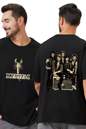 Scorpions Band Graphic T-Shirt, Vintage Rock Band Design, Black, Overs