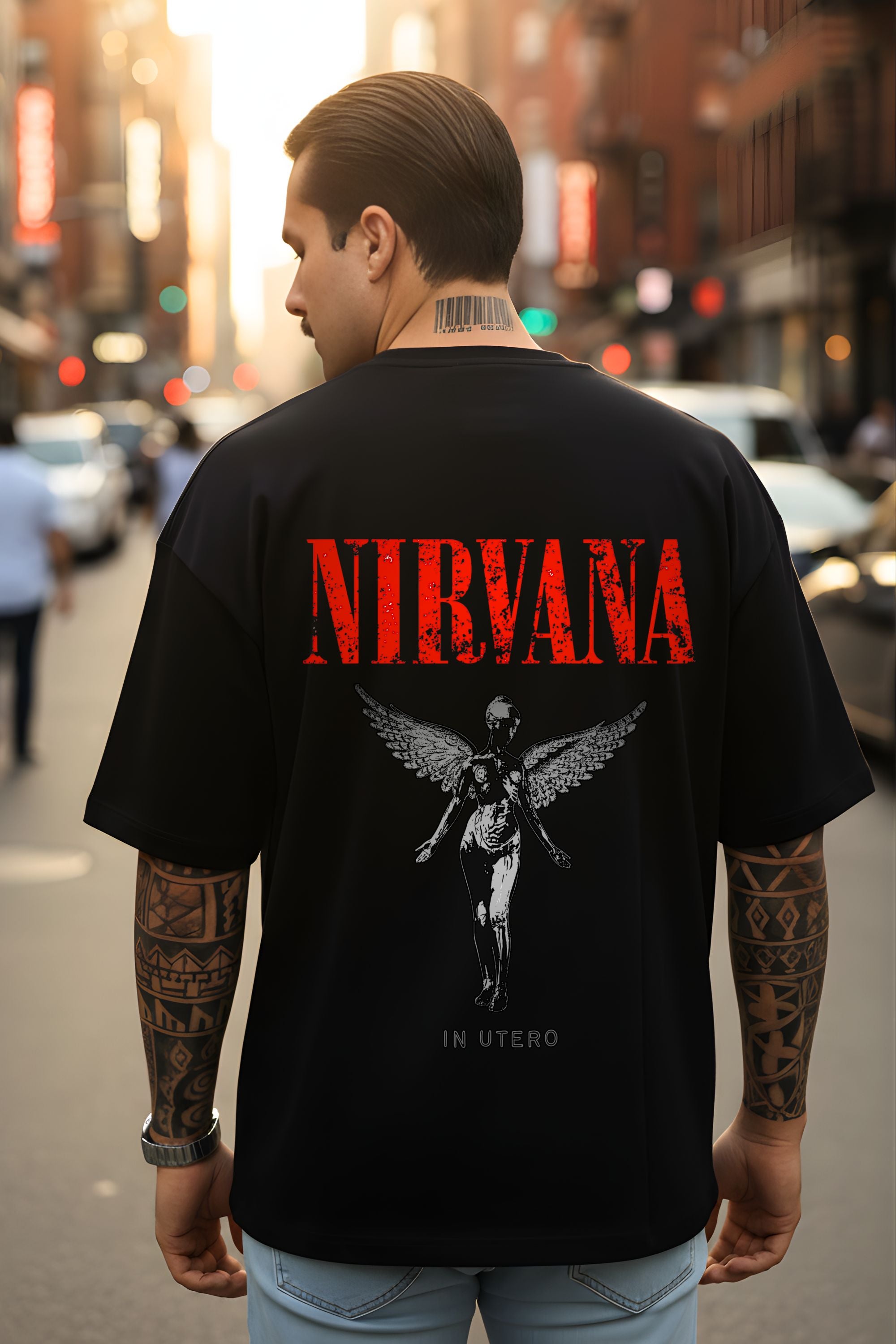 Nirvana in Utero Graphic Oversize T-Shirt, Black, Short Sleeve, Front and Back Print, Unisex