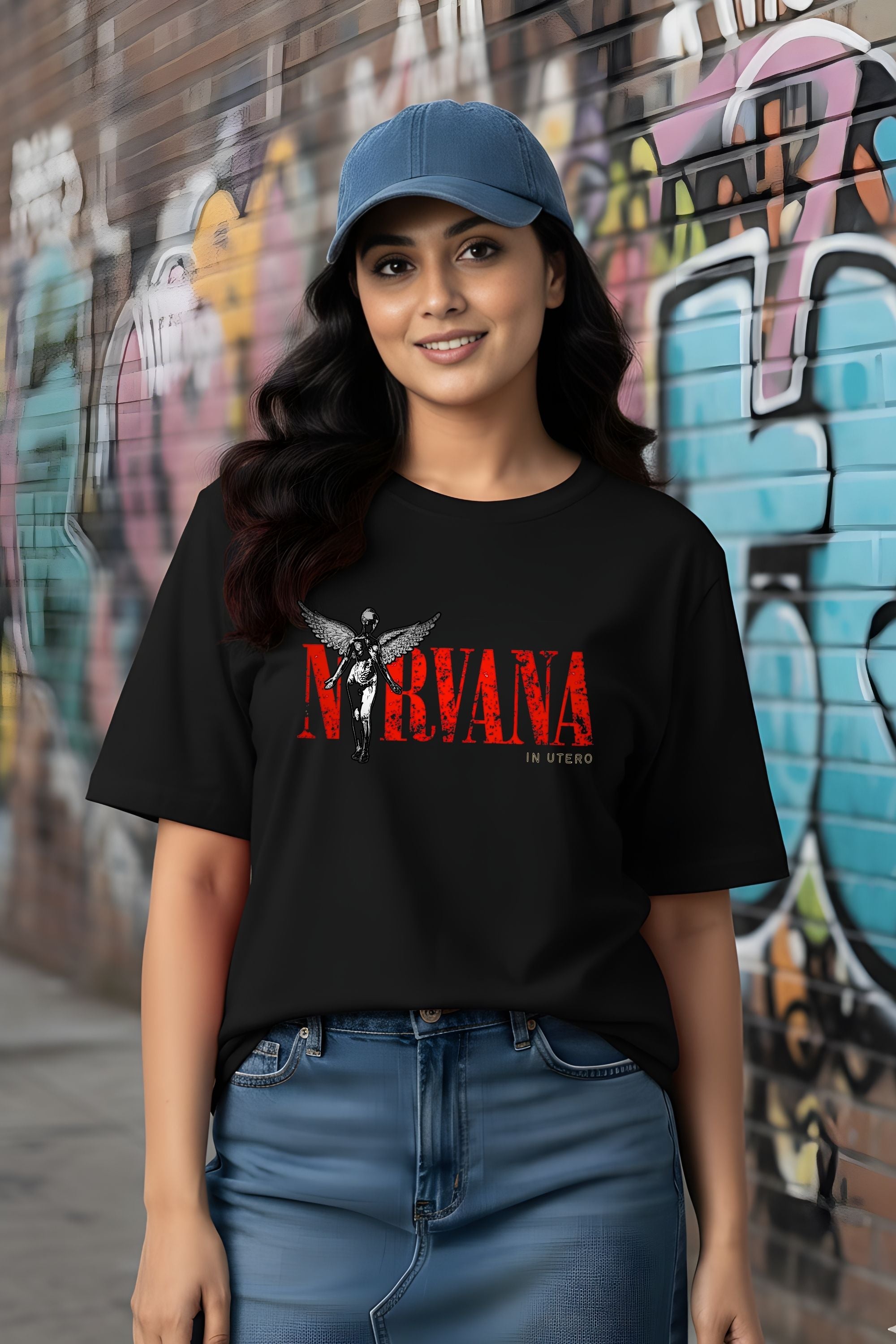 Nirvana in Utero Graphic Oversize T-Shirt, Black, Short Sleeve, Front and Back Print, Unisex