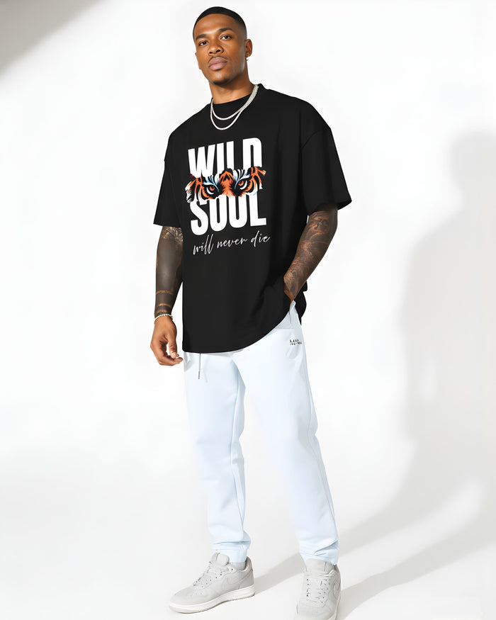 BRATMA Men Graphic Print, Typography, Solid Round Neck Pure Cotton Oversized T-shirt