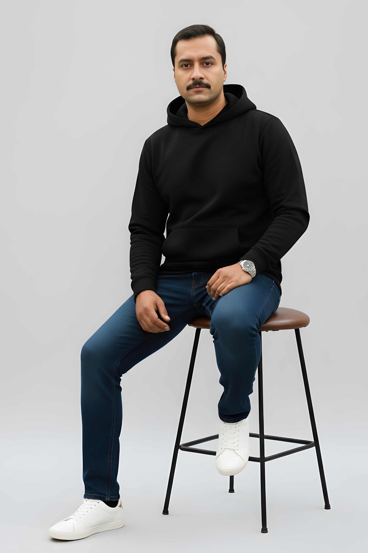 BRATMA Unisex Adult Solid Hooded Sweatshirt | Cotton Blend Fleece | Regular Fit | Long Sleeves | Front Pocket | Black