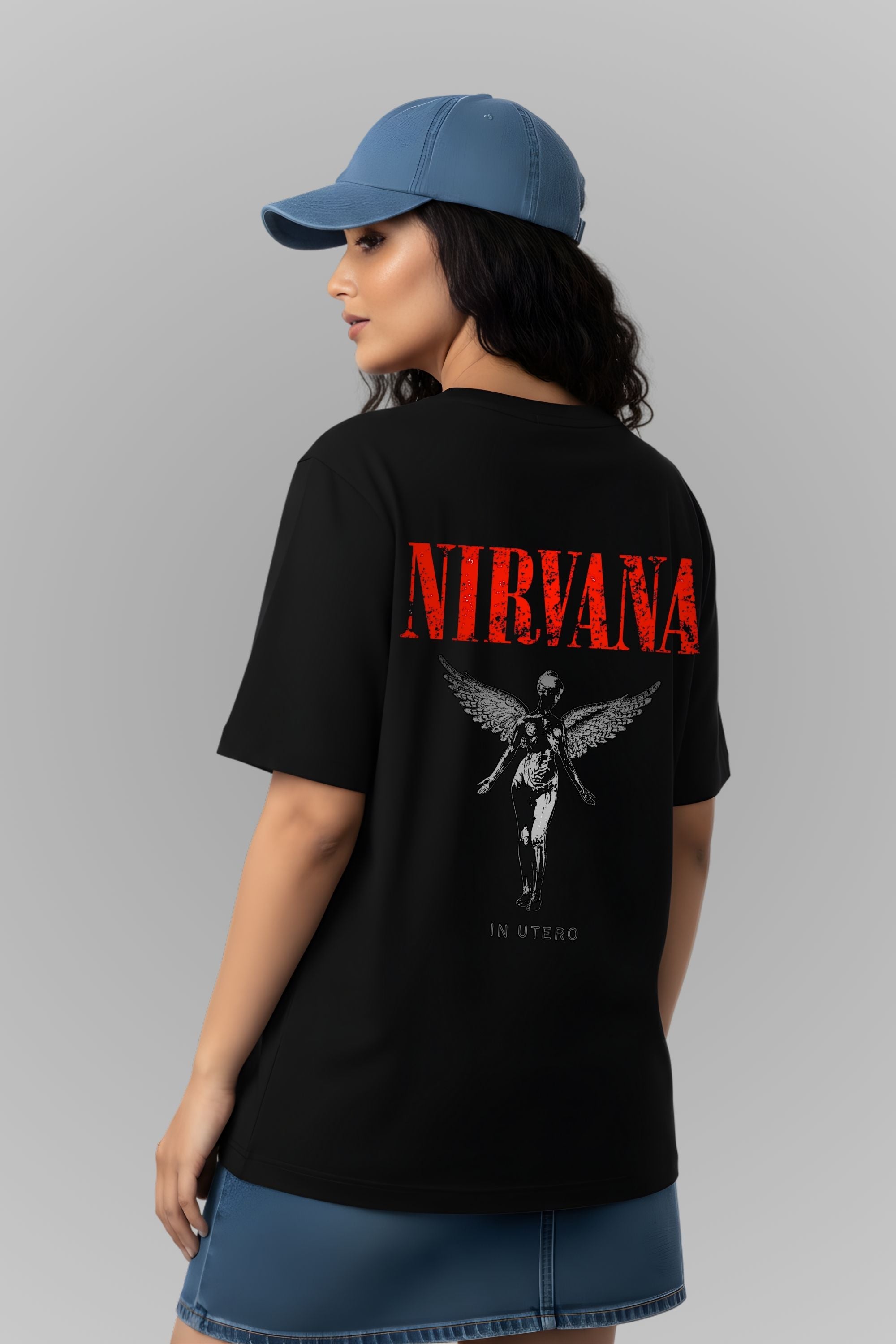 Nirvana in Utero Graphic Oversize T-Shirt, Black, Short Sleeve, Front and Back Print, Unisex
