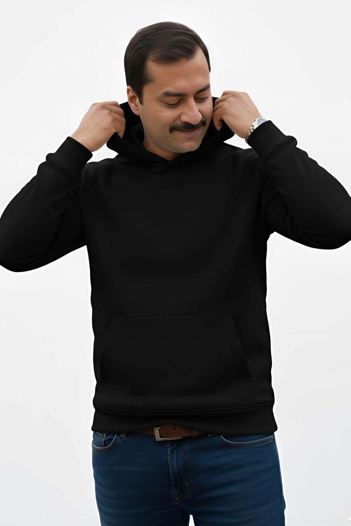 BRATMA Unisex Adult Solid Hooded Sweatshirt | Cotton Blend Fleece | Regular Fit | Long Sleeves | Front Pocket | Black