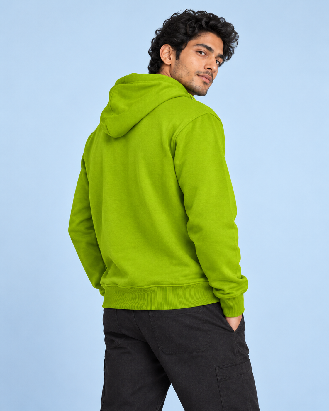 BRATMA Unisex Adult Solid Neon Green Hooded Sweatshirt | Cotton Blend Fleece | Regular Fit | Long Sleeves | Front Pocket | Neon Green