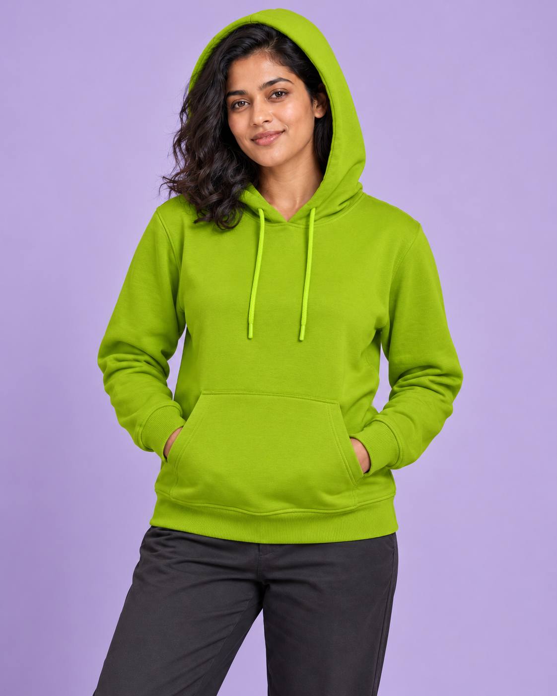 BRATMA Unisex Adult Solid Neon Green Hooded Sweatshirt | Cotton Blend Fleece | Regular Fit | Long Sleeves | Front Pocket | Neon Green
