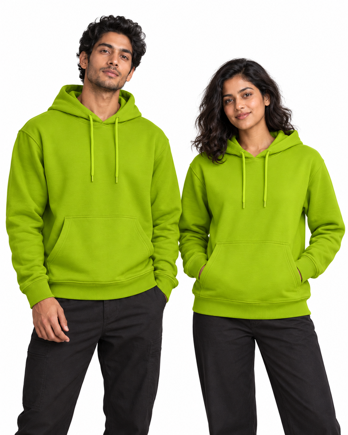BRATMA Unisex Adult Solid Neon Green Hooded Sweatshirt | Cotton Blend Fleece | Regular Fit | Long Sleeves | Front Pocket | Neon Green
