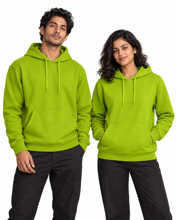 BRATMA Unisex Adult Solid Neon Green Hooded Sweatshirt | Cotton Blend Fleece | Regular Fit | Long Sleeves | Front Pocket | Neon Green
