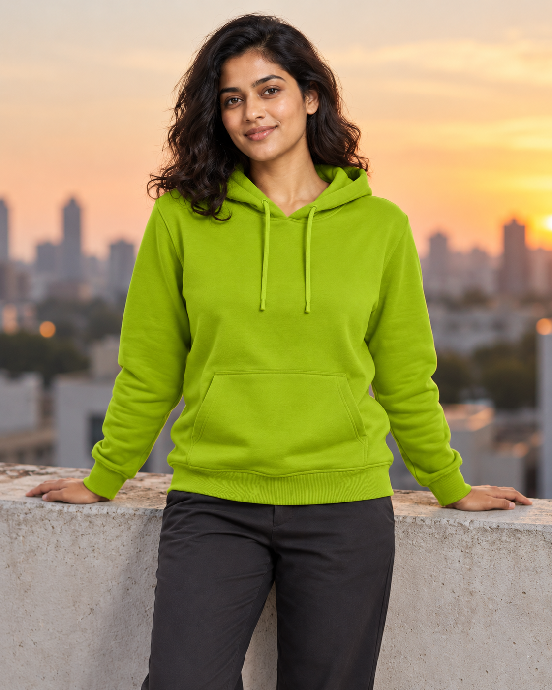 BRATMA Unisex Adult Solid Neon Green Hooded Sweatshirt | Cotton Blend Fleece | Regular Fit | Long Sleeves | Front Pocket | Neon Green