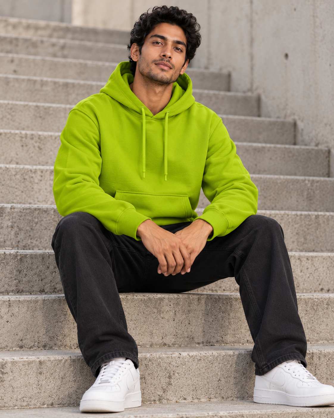 BRATMA Unisex Adult Solid Neon Green Hooded Sweatshirt | Cotton Blend Fleece | Regular Fit | Long Sleeves | Front Pocket | Neon Green