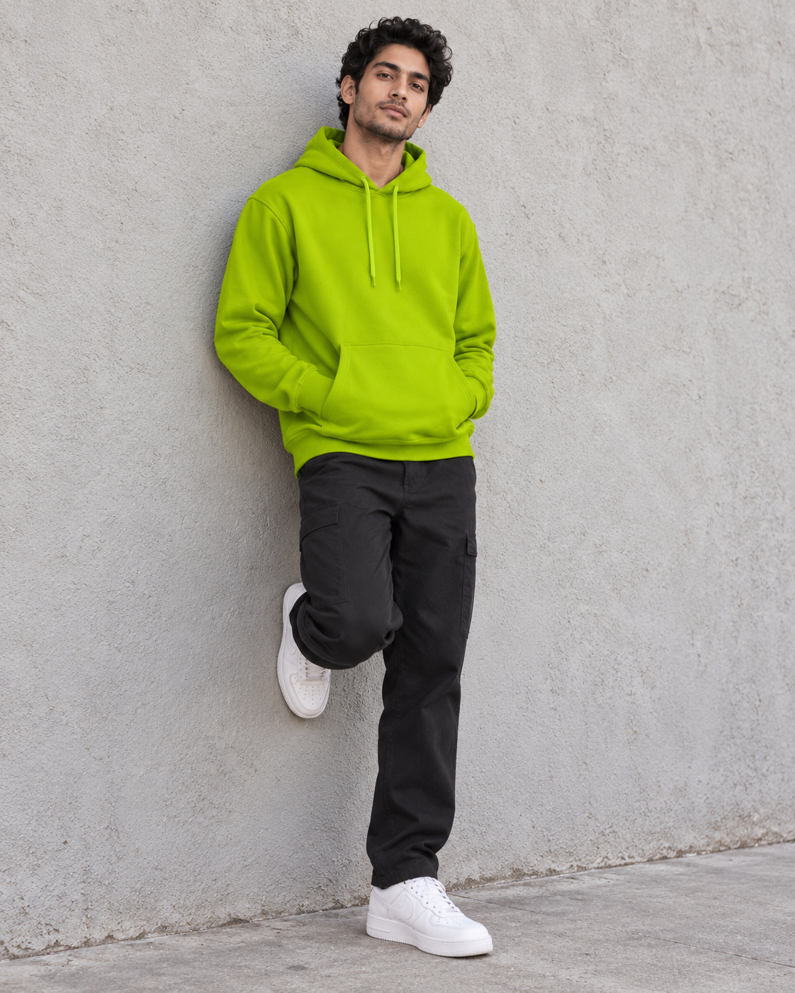 BRATMA Unisex Adult Solid Neon Green Hooded Sweatshirt | Cotton Blend Fleece | Regular Fit | Long Sleeves | Front Pocket | Neon Green