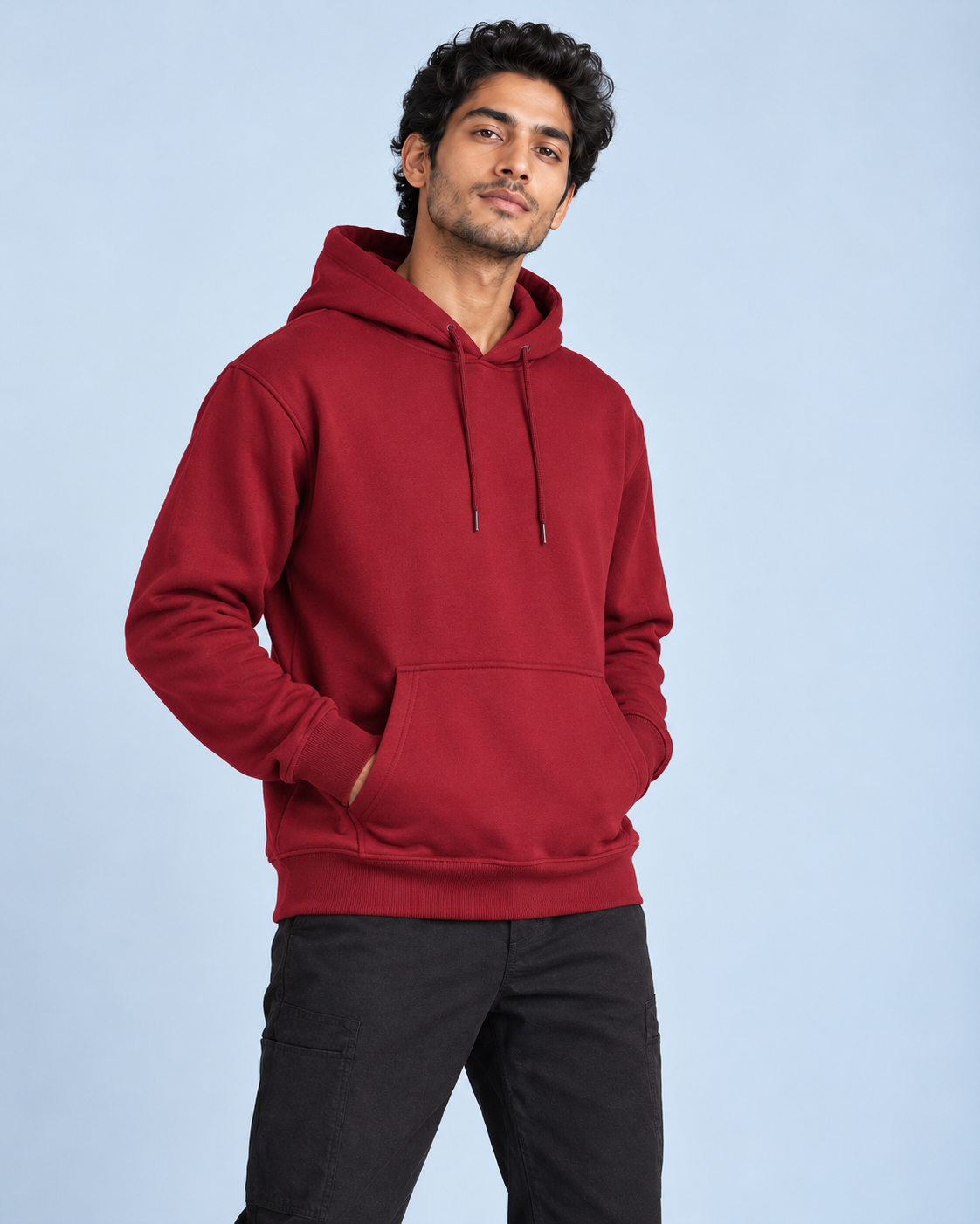 BRATMA Unisex Adult Solid Maroon Hooded Sweatshirt | Cotton Blend Fleece | Regular Fit | Long Sleeves | Front Pocket | Maroon
