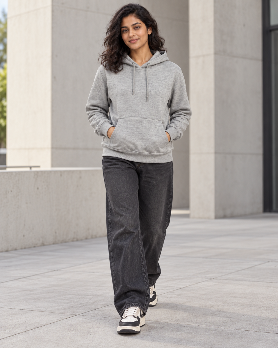 BRATMA Unisex Adult Solid Grey Melange Hooded Sweatshirt | Cotton Blend Fleece | Regular Fit | Long Sleeves | Front Pocket | Grey Melange
