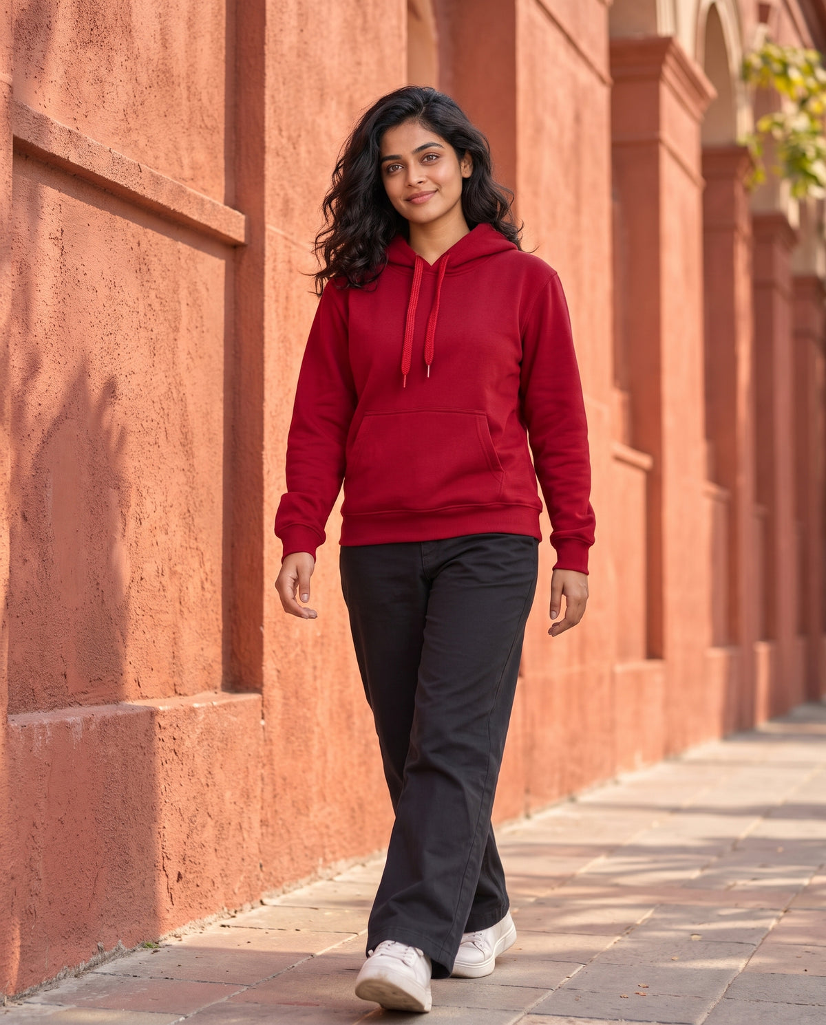 BRATMA Unisex Adult Solid Red Hooded Sweatshirt | Cotton Blend Fleece | Regular Fit | Long Sleeves | Front Pocket | Red