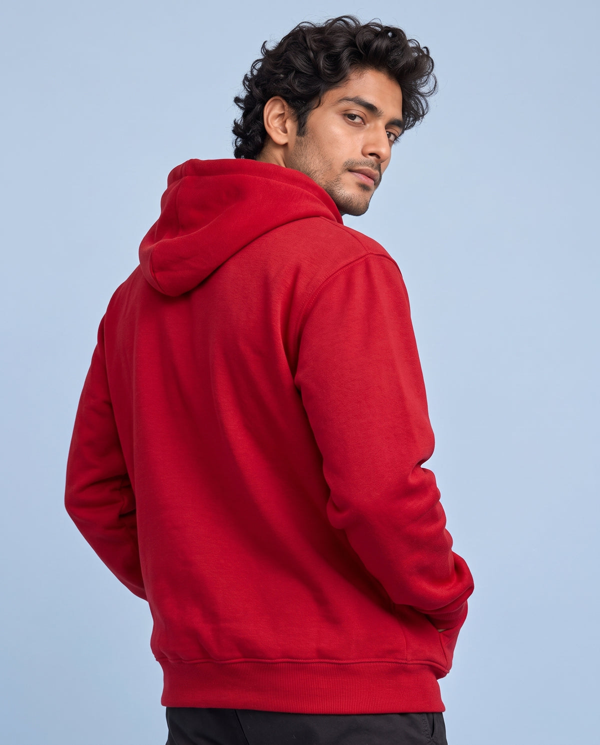 BRATMA Unisex Adult Solid Red Hooded Sweatshirt | Cotton Blend Fleece | Regular Fit | Long Sleeves | Front Pocket | Red