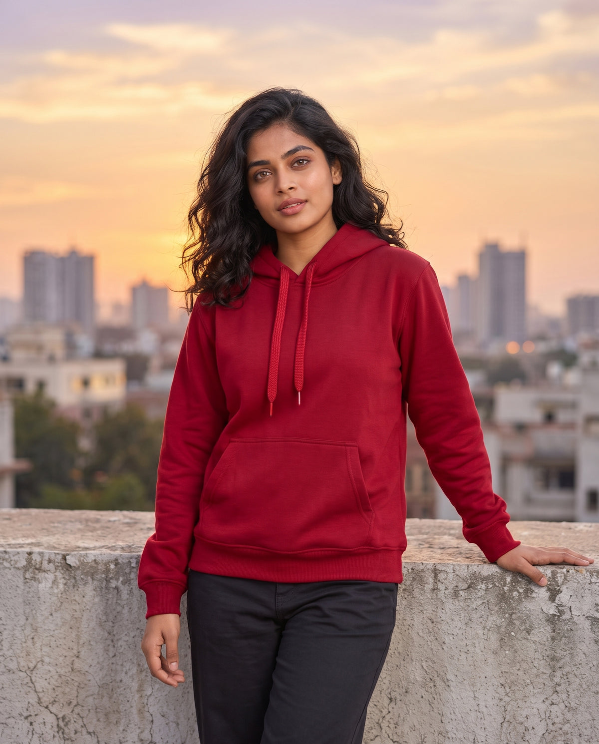 BRATMA Unisex Adult Solid Red Hooded Sweatshirt | Cotton Blend Fleece | Regular Fit | Long Sleeves | Front Pocket | Red