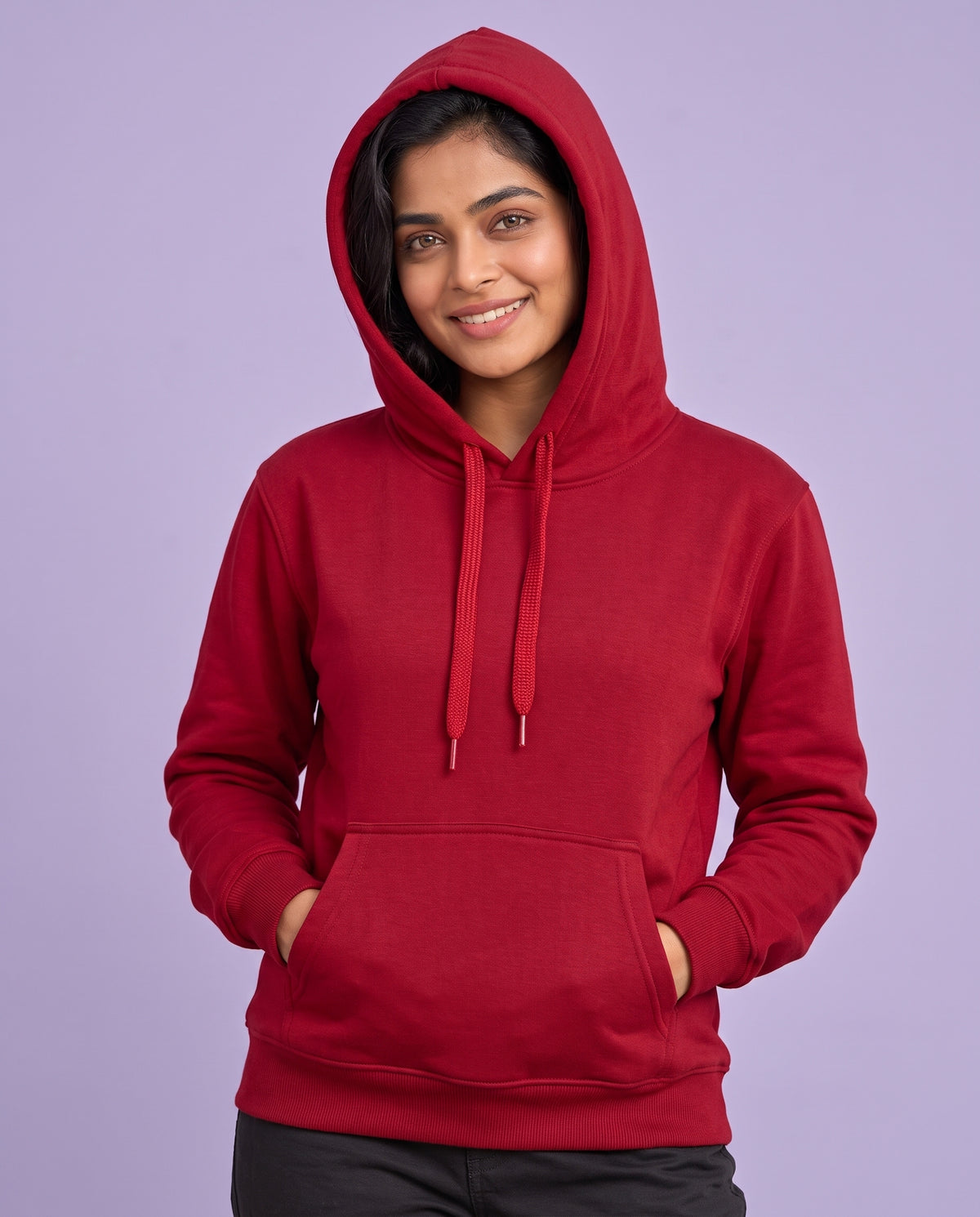 BRATMA Unisex Adult Solid Red Hooded Sweatshirt | Cotton Blend Fleece | Regular Fit | Long Sleeves | Front Pocket | Red