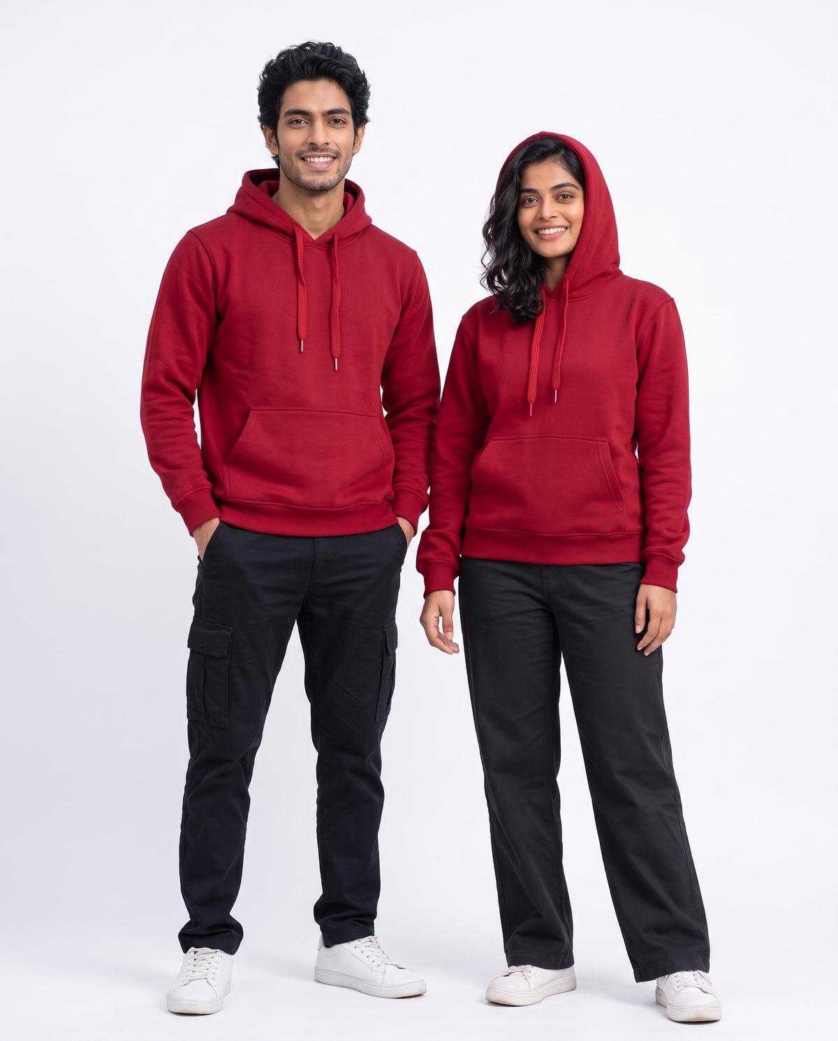 BRATMA Unisex Adult Solid Red Hooded Sweatshirt | Cotton Blend Fleece | Regular Fit | Long Sleeves | Front Pocket | Red