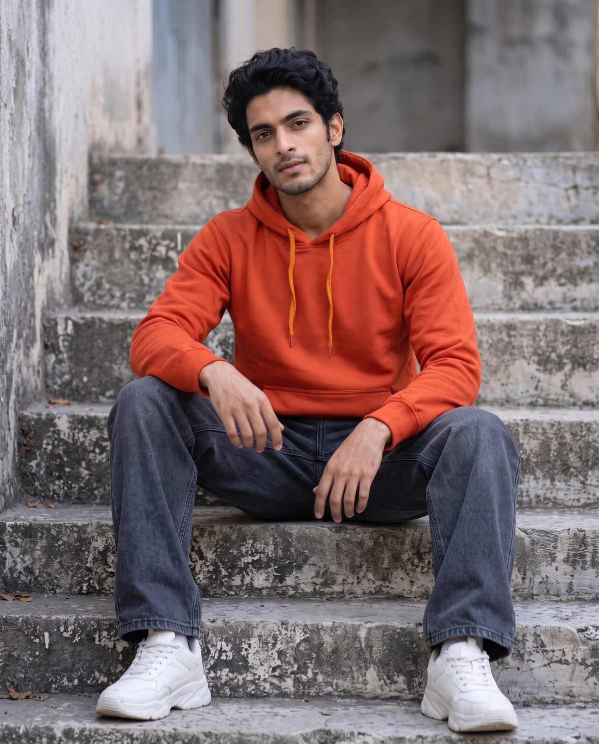BRATMA Unisex Adult Solid Orange Hooded Sweatshirt | Cotton Blend Fleece | Regular Fit | Long Sleeves | Front Pocket | Orange