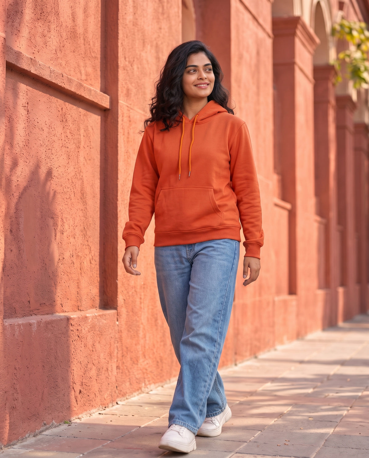 BRATMA Unisex Adult Solid Orange Hooded Sweatshirt | Cotton Blend Fleece | Regular Fit | Long Sleeves | Front Pocket | Orange