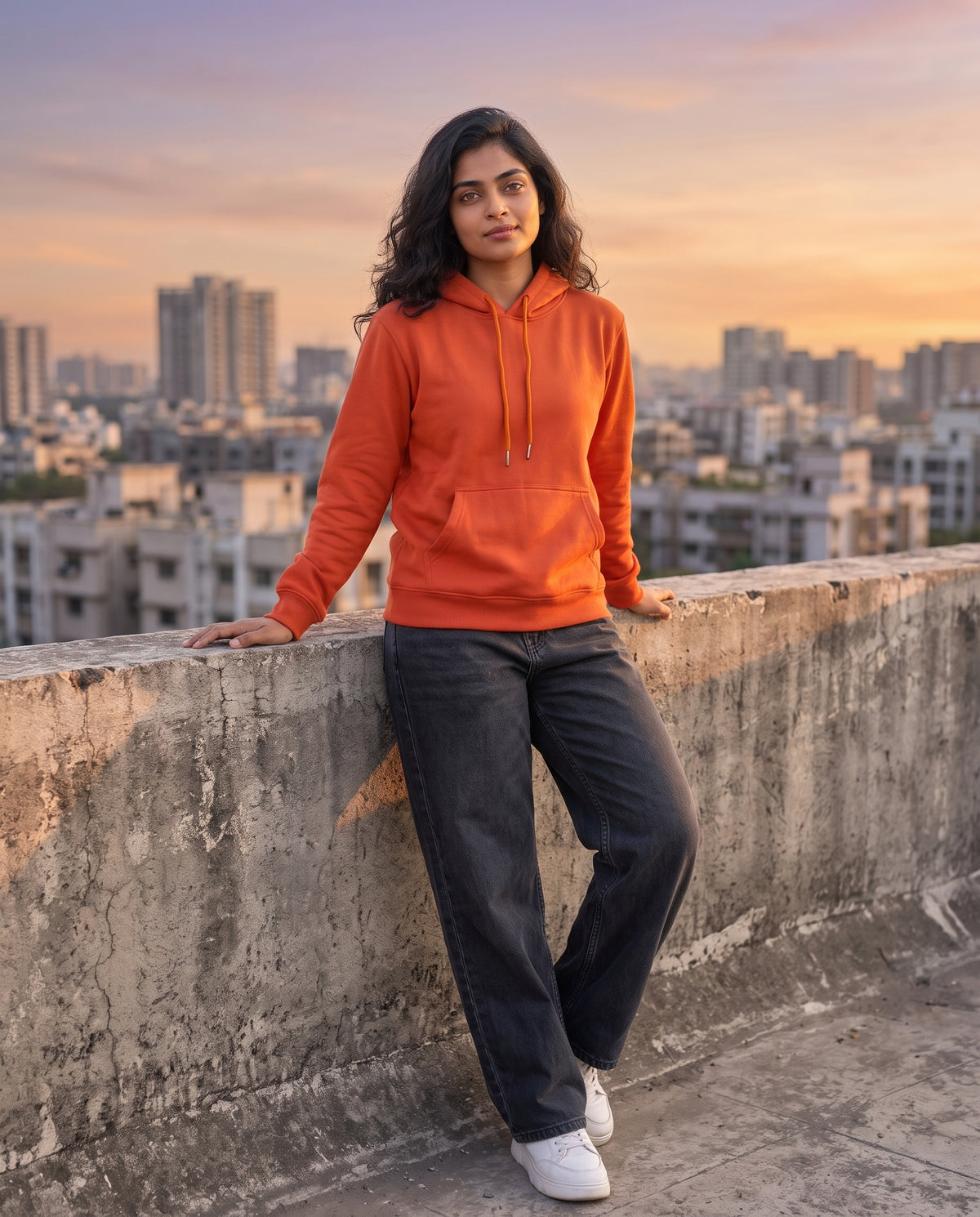BRATMA Unisex Adult Solid Orange Hooded Sweatshirt | Cotton Blend Fleece | Regular Fit | Long Sleeves | Front Pocket | Orange