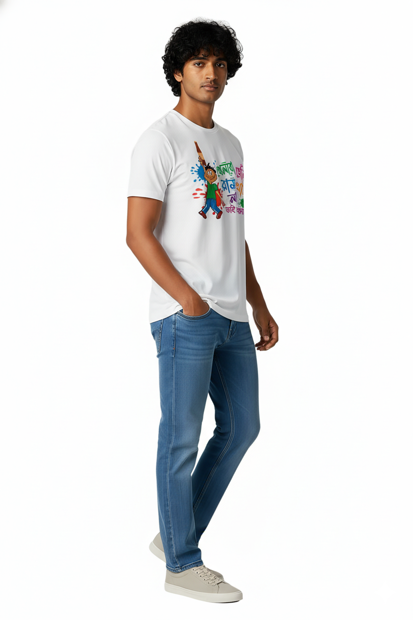 Happy Holi Bengali Graphic Print White Polyester UnisexT-Shirt