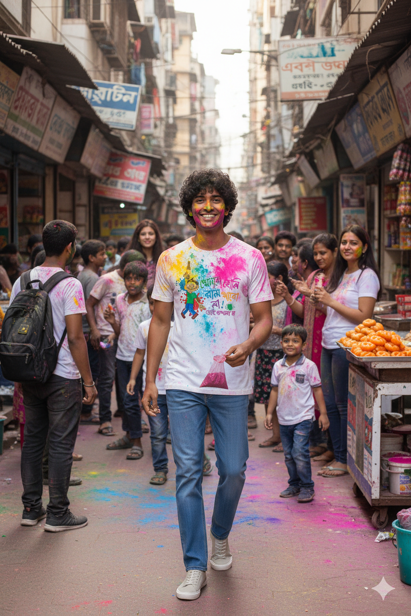 Happy Holi Bengali Graphic Print White Polyester UnisexT-Shirt