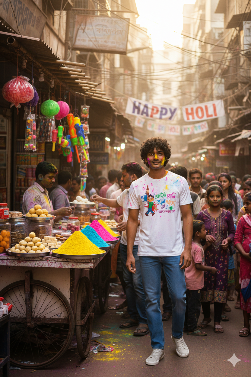 Happy Holi Bengali Graphic Print White Polyester UnisexT-Shirt