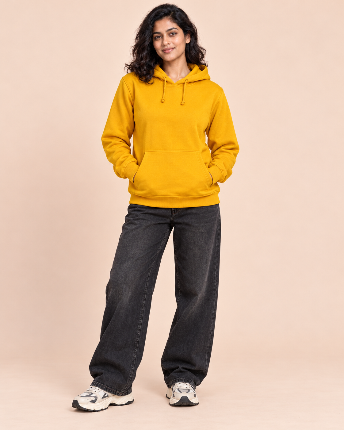 BRATMA Unisex Adult Solid Mustard Hooded Sweatshirt | Cotton Blend Fleece | Regular Fit | Long Sleeves | Front Pocket | Mustard
