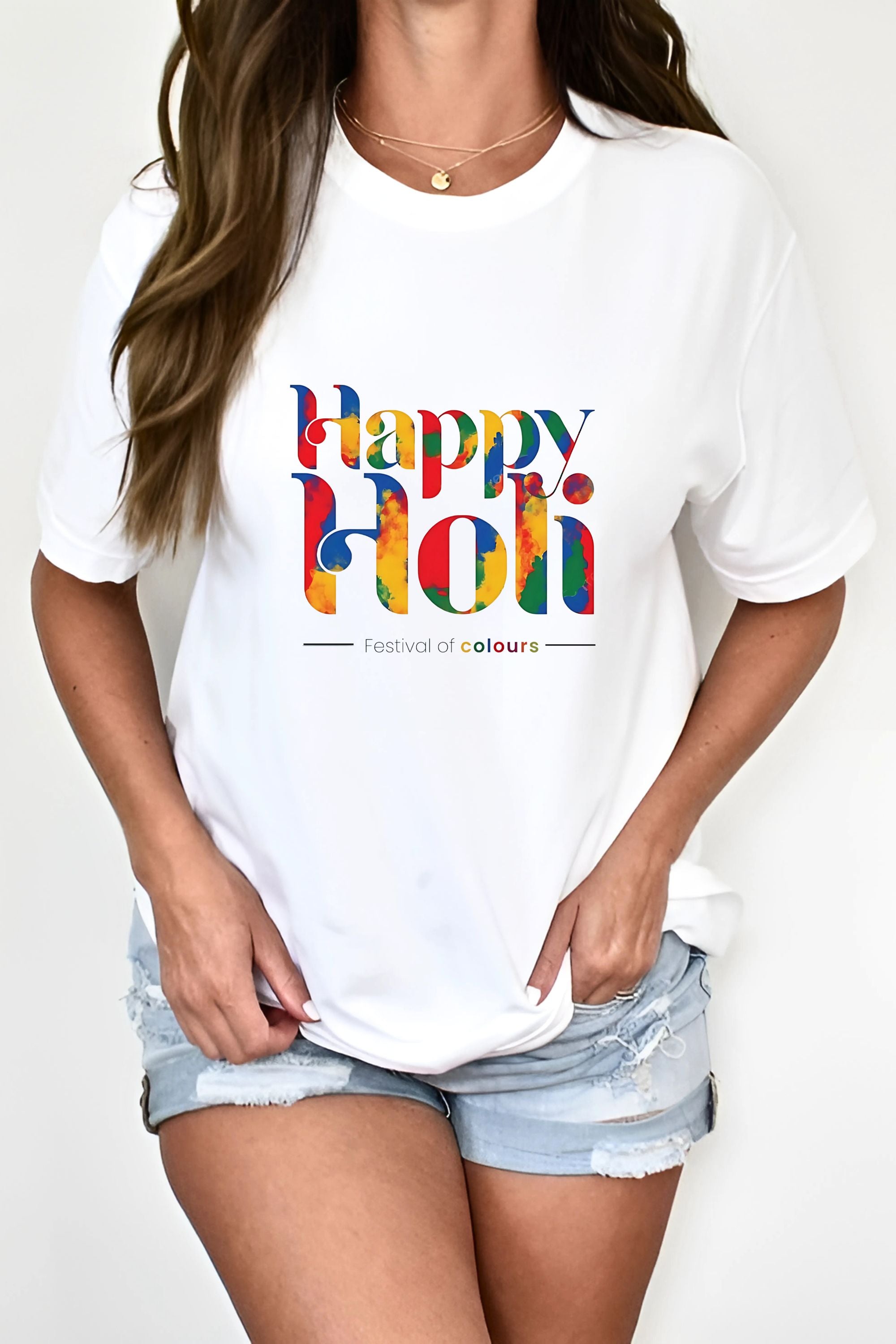 BRATMA Happy Holi Festival of Colours T-Shirt, White, Unisex