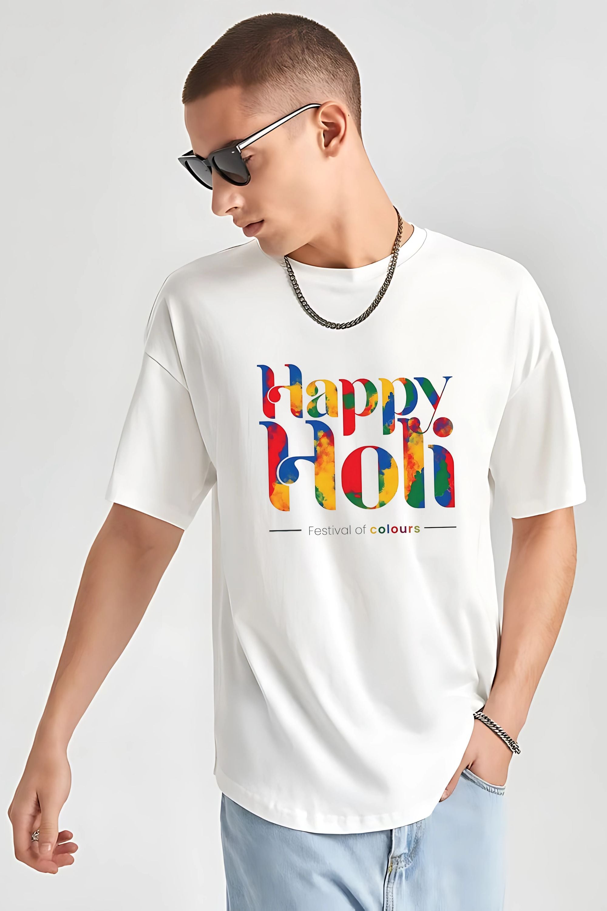 BRATMA Happy Holi Festival of Colours T-Shirt, White, Unisex