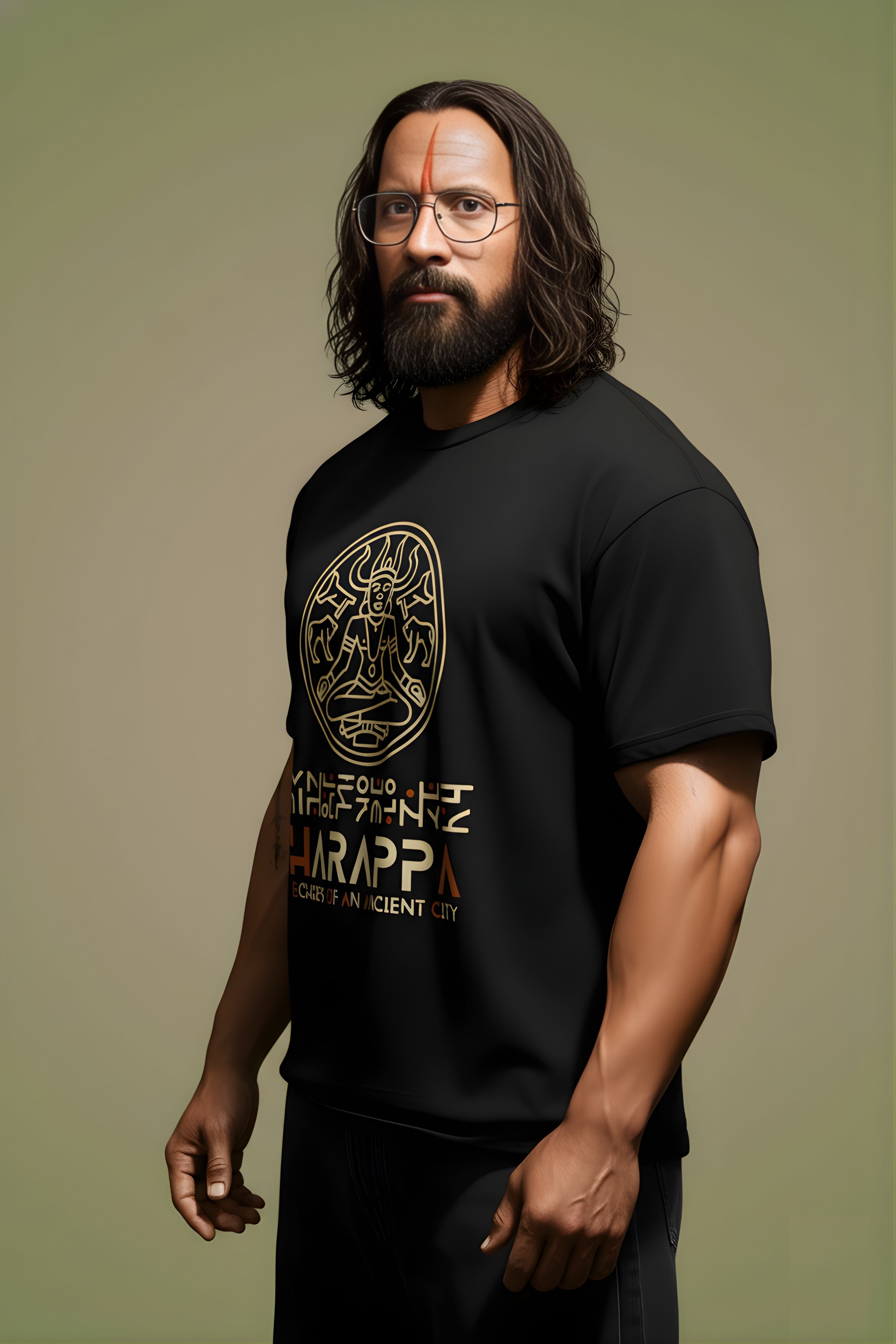 Harappa Ancient History Graphic Print Unisex Oversized T-Shirt, Black, Cotton, Half Sleeve, Crew Neck, Casual
