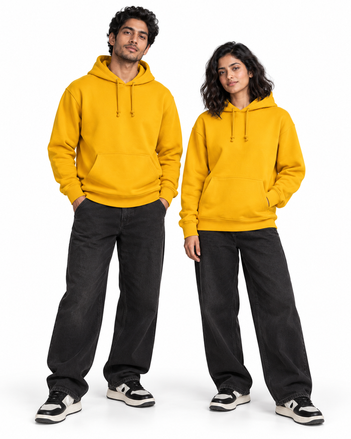 BRATMA Unisex Adult Solid Mustard Hooded Sweatshirt | Cotton Blend Fleece | Regular Fit | Long Sleeves | Front Pocket | Mustard