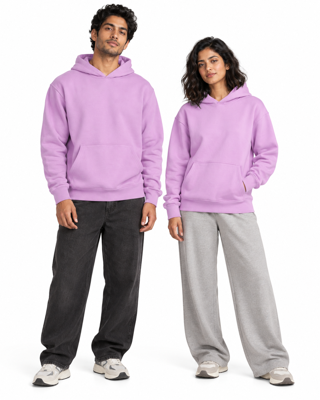 BRATMA Unisex Adult Solid Lavendar Hooded Sweatshirt | Cotton Blend Fleece | Regular Fit | Long Sleeves | Front Pocket | Lavendar